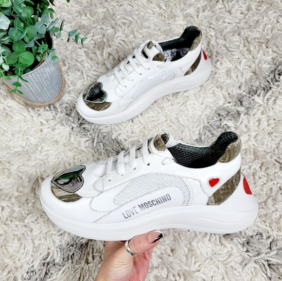 Love Moschino Shoes - Love Moschino white sequin sides chunky logo heart sneakers